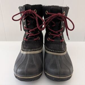 Sorel Black and Red Lace-Up Winter Snow Boots Womens Size 9